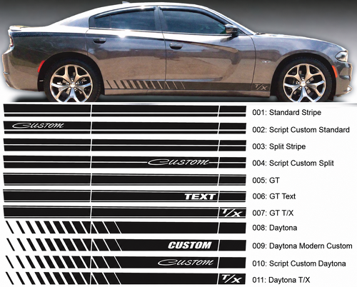 Daytona GT Style CUSTOM TEXT T/X Script Stripe Set — Adhesivo de vinilo (lateral, faldón lateral) para Dodge Charger 2006-2020