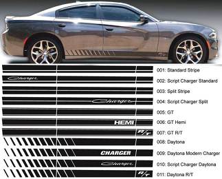 Dodge Charger Script Rocker Stripe banda lateral calcomanía Hemi Daytona RT GT Mopar gráficos se adapta a los modelos 2006-2020
