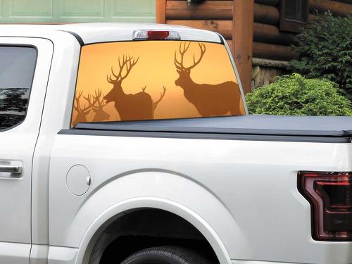 Ciervos en los rayos del atardecer Calcomanía para ventana trasera Camioneta SUV Coche de cualquier tamaño
