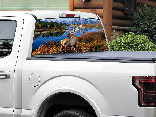 Calcomanía de vinilo para ventana trasera de camioneta SUV Deer Mountains River
