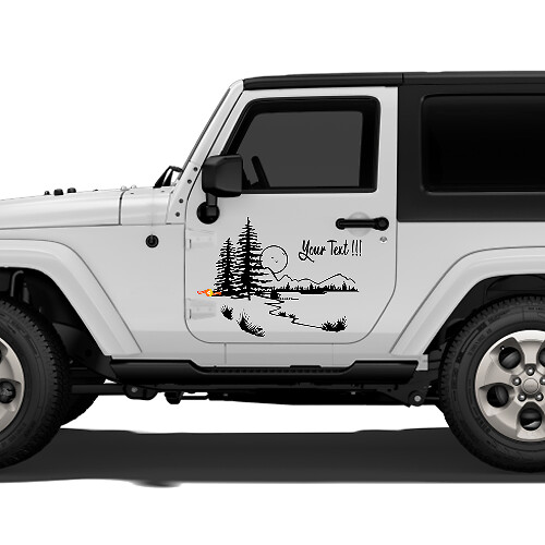 Adhesivo Vinilo de Puerta con Paisaje de Montaña y Bosque para Jeep Wrangler Rubicon Sahara