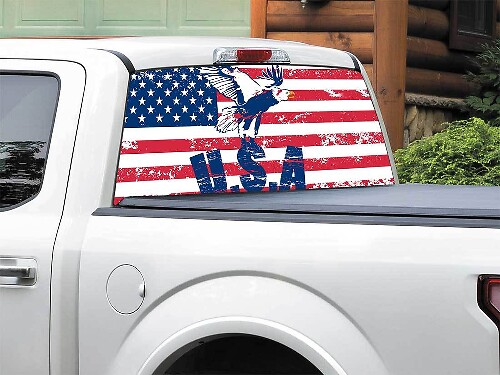 Calcomanía de vinilo para ventana trasera de camioneta SUV con águila calva y bandera de EE. UU.