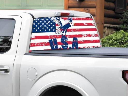 Bandera de EE. UU. Calvo patriótico Calcomanía para ventana trasera Estilo apenado Pegatina Camioneta SUV Coche de cualquier tamaño