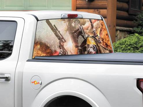 Boba Fett Bounty Hunter Explosion Gun Star Wars Ventana trasera Calcomanía Etiqueta Camioneta SUV Coche de cualquier tamaño