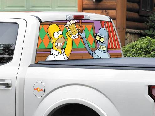 Bender Futurama Homer Simpson-TV muestra la etiqueta engomada de la ventana trasera Pick-up Truck SUV Car cualquier tamaño