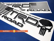 Calcomanías de vinilo TRD Calavera Punisher con bandera de EE. UU. para camiones Toyota_3