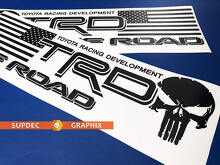 Calcomanías de vinilo TRD Calavera Punisher con bandera de EE. UU. para camiones Toyota_3