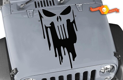 Calcomanía de vinilo para capó con calavera estilo Punisher goteante para Jeep Wrangler