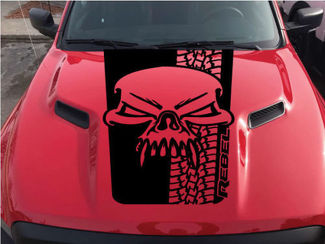 Dodge Ram Skull Tire Tracks Rebel Hood Logo Camión Vinilo Calcomanía Gráfico Pickup