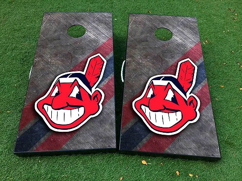 Juego de tablero de cornhole de béisbol Cleveland Indians Pegatina Calcomanía ENVOLTURAS DE VINILO con LAMINADO 2
