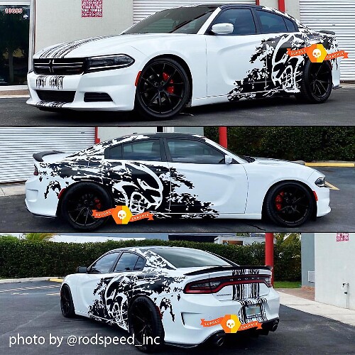 Kit de rayas grunge de salpicaduras para Dodge Challenger o Charger SRT Hellcat Vinilo Calcomanía Gráfica
