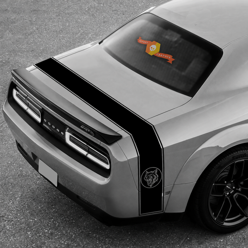 Custom Cat Head Double Outline Rear Wrap Stripe Guardabarros trasero Maletero Adhesivo de vinilo para Dodge Challenger