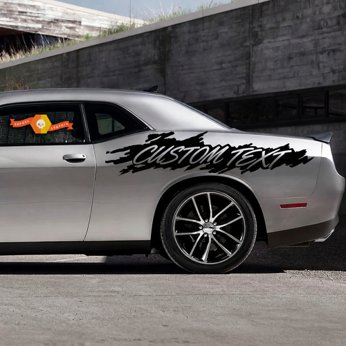 TEXTO PERSONALIZADO Adhesivo de vinilo lateral con efecto desgastado para Dodge Challenger