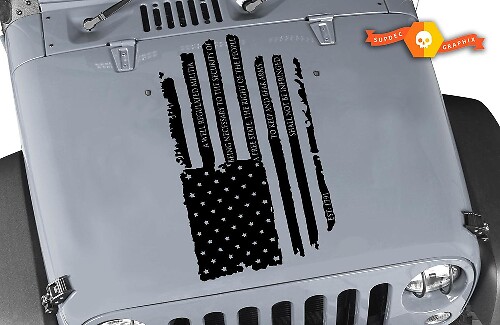 Calcomanía de vinilo desgastada de bandera americana Segunda Enmienda para capó de Jeep Wrangler