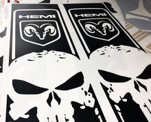 Calcomanía de vinilo con franjas laterales estilo calavera Punisher Hemi para Dodge Ram 1500-3500_2