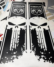 Calcomanía de vinilo con franjas laterales estilo calavera Punisher Hemi para Dodge Ram 1500-3500_3