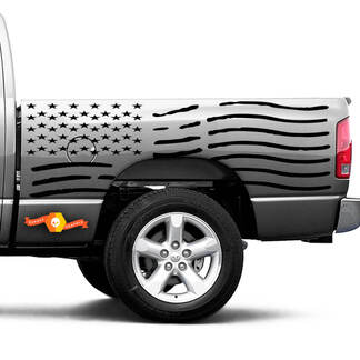 Angustiado bandera americana Dodge Ram cama lado camión vinilo calcomanía gráfico fundido SUV