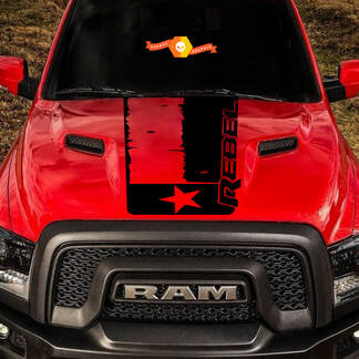 2015-17 Dodge Ram Rebel apenado Texas bandera capucha camión vinilo calcomanía gráfico #1
