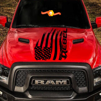 Calcomanía de vinilo con logotipo de la bandera estadounidense envejecida Dodge Ram Rebel Hood