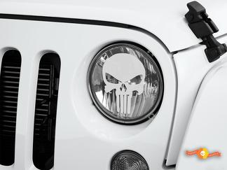 Punisher Jeep Wrangler Rubicon JK JKU TJ Calcomanía Gráfico Faro Grabado Vidrio Vinilo