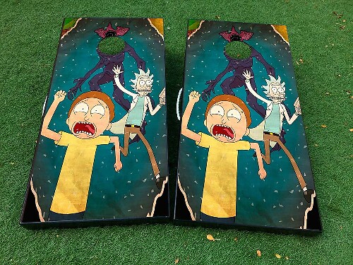 Juego de 2 calcomanías de vinilo para tablero de cornhole inspiradas en Rick y Morty