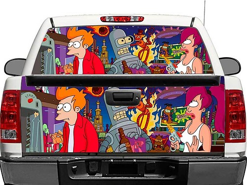 Pegatina de vinilo para portón trasero con ventana trasera de Futurama para camiones