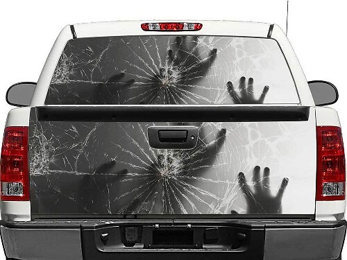 Manos detrás de vidrio roto Calcomanía para ventana trasera o portón trasero para camioneta SUV