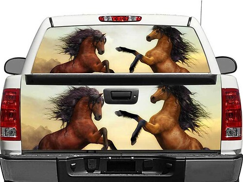Calcomanía de vinilo para ventana trasera o portón trasero Horses Brown para camiones pick-up y SUVs