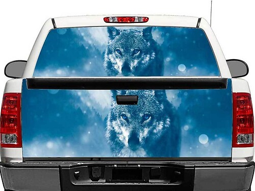 Adhesivo vinilo para ventana trasera o portón trasero Wolf Winter para pick-ups y SUVs