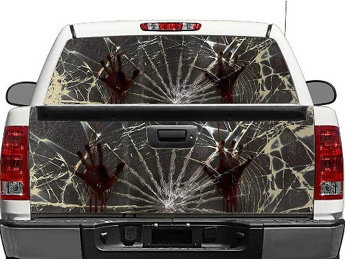 Calcomanía de Manos de Zombie con Cristal Roto para Ventana Trasera o Portón de Camiones y SUV