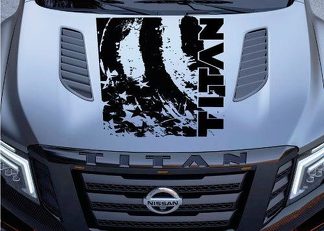 Angustiado American Flag Nissan Titan Logo capucha camión vinilo calcomanía gráfico Pickup