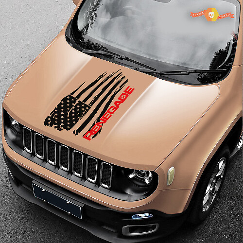 Adhesivo Vinilo Gráfico Distressed Capó con Logo de Bandera Americana para SUV Jeep Renegade