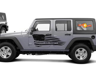 Support Our Troops - Calcomanía gráfica con bandera ondulada para carrocería lateral compatible con Jeep Wrangler EE. UU.