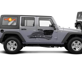 In GOD We Trust - Calcomanía gráfica de bandera para cuerpo lateral compatible con Jeep Wrangler USA JKU