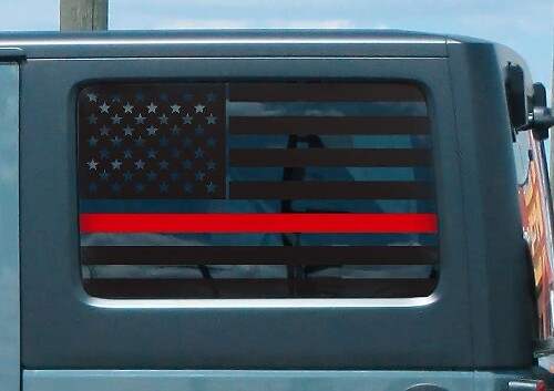 Adhesivo vinilo rojo de línea en la ventana trasera lateral con la bandera de EE. UU. para Jeep Wrangler