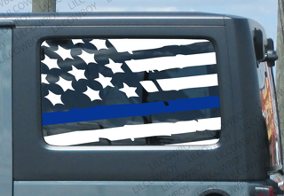 Calcomanía de vinilo lateral con bandera de línea azul angustiada Jeep Police lives matter