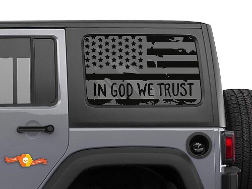 En Dios Confiamos Vinilo Adhesivo de Ventana Hardtop con Bandera Americana para Jeep Wrangler
