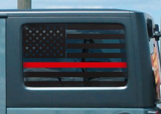 Juego de calcomanías con bandera de techo rígido de Jeep - Thin Red Line Fire USA American Wrangler JKU