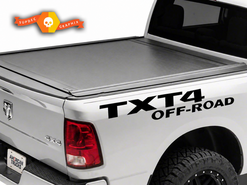Juego de letras TXT4 Off Road adhesivo de vinilo para lados de la cama para Dodge Ram 1500