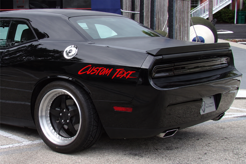 CALCOMANÍA DE VINILO CON TEXTO PERSONALIZADO Letra de guion para guardabarros trasero para Dodge Challenger