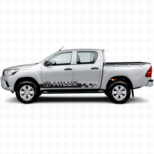 Pegatina de vinilo lateral con franjas a cuadros y logo Hilux para Toyota Hilux_1