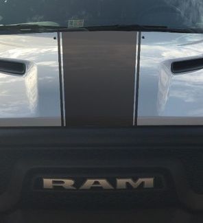 Dodge Ram Rebel Hemi 5.7 L calcomanía de vinilo para capó de rayas sólidas, estilo de fábrica