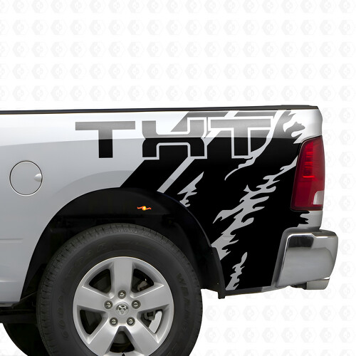 Texto personalizado en calcomanía vinilo lateral con efecto salpicadura para Dodge Ram 1500