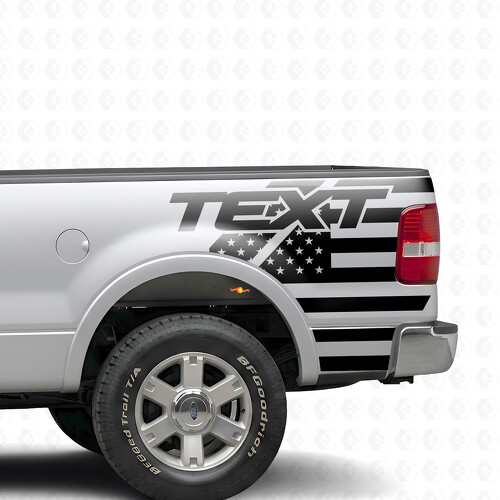Pegatina de vinilo con bandera de EE. UU. y texto personalizado para la cama lateral de Ford F-150 11ª Gen (P221) 2003-2008
