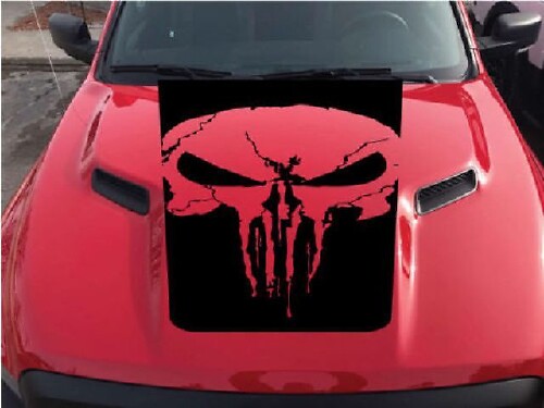 Calcomanía de vinilo con capucha de calavera Punisher para camión Dodge Ram
