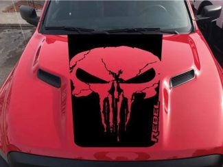 Dodge Ram Rebel Text Punisher Grunge Skull Hood Truck Vinilo Calcomanía Gráfico