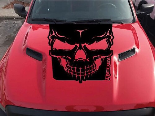 Opciones de Color de Calcomanía de Vinilo con Gráfico de Calavera Rebelde para Capó de Camioneta Dodge Ram Rebel 2015-2017