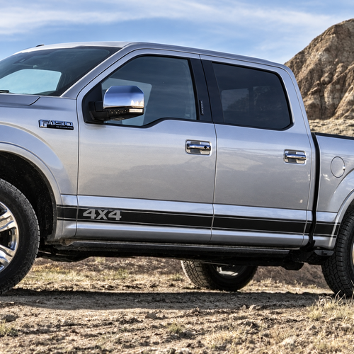 Adhesivo de vinilo con franjas finas 4X4 para panel lateral tipo rocker para Ford F-150 2015-2018