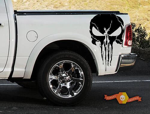 Calcomanía Vinilo Lateral Estilo Grunge Calavera Punisher para Dodge Ram