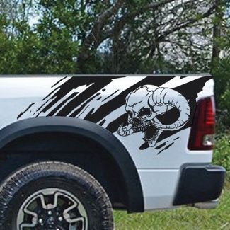 Horned Skull Splash Splatter Grunge Pickup Truck Vinilo Calcomanía cama Gráfico Cast